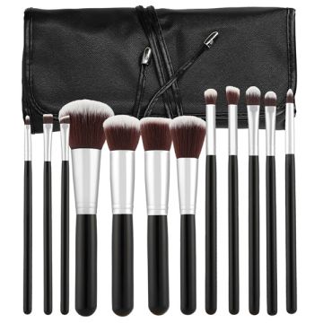 Tools4Beauty Ecsetkészlet tartóval fekete&amp;ezüstös 12 db